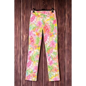 Barbara Erickson Pants Womens 16 Pink Green Tropical Floral Lilly Style Resort